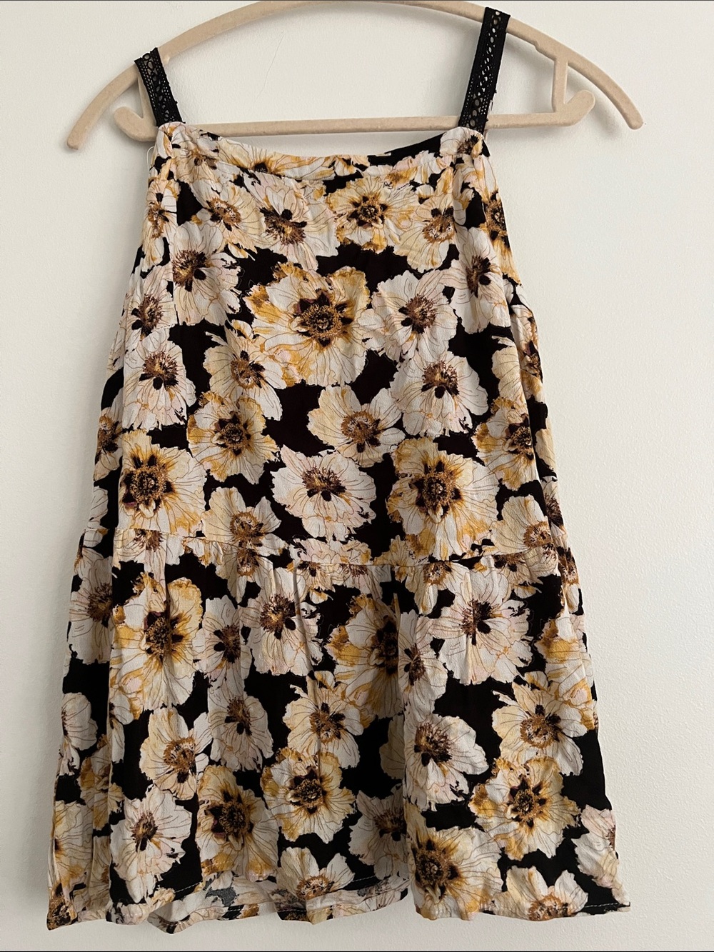 Maurices Black Floral Tank with Cream and Yellow Blooms